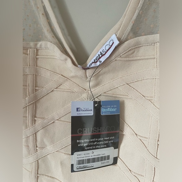 Crush&Co Mini Beige bandage Bodycoon Dress NWT size Small - Picture 3 of 6